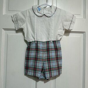 Boys Preppy Shirt Shorts Outfit Collar Plaid 24 Months Buttons Christmas Easter